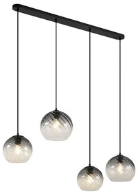 Candeeiro suspenso Art Deco preto com vidro fumado retangular 4 luzes - Bao Art Deco