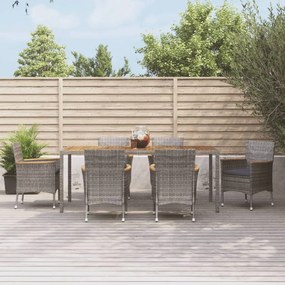 vidaXL 7 pcs conjunto de jantar p/ jardim c/ almofadões vime PE cinza