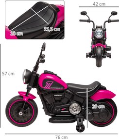 Motocicleta Elétrica para Crianças de 18-36 Meses com Bateria 6V Farol e Rodas Auxiliares Removíveis 76x42x57 cm Rosa