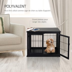 Gaiola para cães, móvel para animais, gaiola interior para cães em MDF de classe E1, 3 portas com fechadura, máx. 30 kg, 81 x 58 x 66 cm, preta