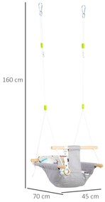 Baloiço para Bebé Baloiço de Madeira Infantil com Altura Ajustável Almofada Acolchoada e Cinto de Segurança para Interior e Exterior Carga Máxima 80kg
