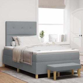 Cama Box Spring com colchão e banco cinza claro 120x190 cm tecido