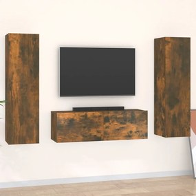 Conjunto móveis de TV 3 pcs madeira processada carvalho fumado