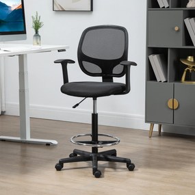 Cadeira de escritório ergonómica, apoio para os pés, encosto em malha, altura ajustável, 60 x 56 x 110–132 cm, preta