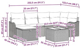Conjunto de Sofá de Jardim de 7 Peças com Almofadas Bege Rattan Polipr