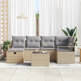 Conjunto de Sofás de Jardim vidaXL com Almofadas Bege Vime PE 7 Peças,