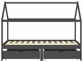 Cama p/ crianças c/ gavetas 90x200 cm pinho maciço cinza-escuro