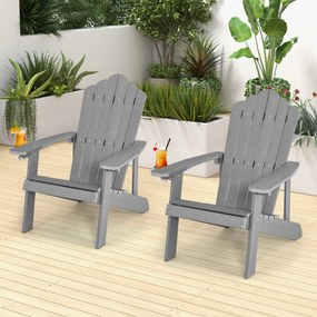 Cadeira Jardim Adirondack com porta-copos à prova de intempéries realista grão de madeira para pátio jardim terraço Cinzento