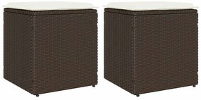 vidaXL Bancos jardim com almofadas 2 unid 40x40x43 cm vime PE castanho