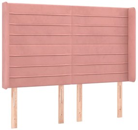 Cama box spring c/ colchão/LED 140x190 cm veludo rosa