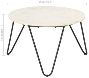 Mesa centro 65x65x42cm pedra genuína textura mármore branco