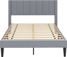 Estrutura de cama 211 x 155 x 105 cm com cabeceira estofada (COLCHÃO NÃO INCLUIDO) e estrado de ripas de madeira Cinza