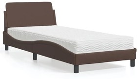 Cama com colchão 80x200 cm couro artificial castanho