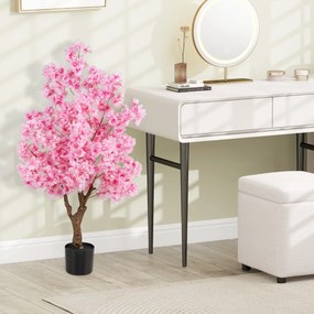 Árvore artificial de cerejeira de 118 cm em vaso preenchido com cimento, 96 flores, tronco com veios realistas, planta decorativa rosa