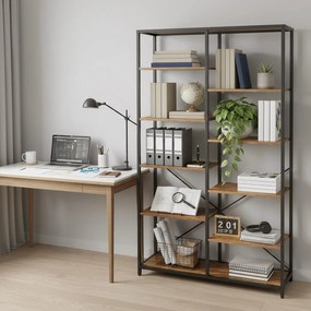 Estante para sala, escritório com 5 prateleiras 30 x 100 x 170 cm, estante de arrumação castanho-preto