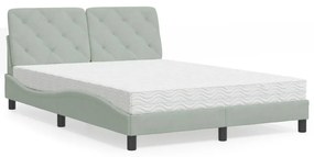 Cama com colchão 140x200 cm veludo cinzento-claro