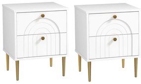 HOMCOM Conjunto de 2 Mesas de Cabeceira Mesas de Cabeceira para Dormitório com 2 Gavetas e Pés de Aço Estilo Moderno 40x35x50 cm Branco