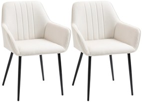 HOMCOM Conjunto de 2 Cadeiras de Sala de Jantar Estofadas em Linho Cadeiras de Cozinha com Encosto Apoio para os Braços e Pés de Metal 59,5x56,5x81 cm Bege Claro