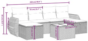 6 pcs conjunto sofás de jardim c/ almofadões vime PE preto