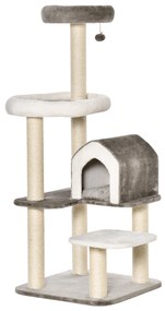 PawHut Árvore Arranhador Gatos Grande 149cm Caverna Cama Superior Pelúcia Múltiplas Plataformas 60x60x149cm