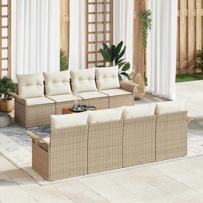 vidaXL Conjunto de Sofá de Jardim de 9 peças com Almofadas Bege Polirattan Acácia