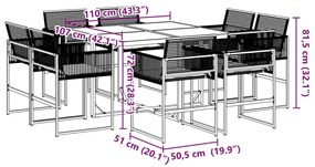 9 pcs conjunto de jantar p/ jardim c/ almofadões vime PE preto