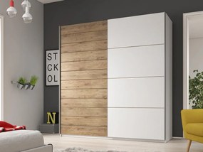 Roupeiro Levruvu 100, Carvalho, Branco, 210x200x61cm, 146 kg, Portas para roupeiro: Deslizante, Número de prateleiras: 5, Número de prateleiras: 5