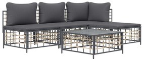 5 pcs conjunto lounge de jardim c/ almofadões vime PE antracite