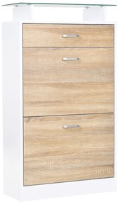 HOMCOM Sapateira de 2 Portas Sapateira Estreito para 12 Pares de Sapatos com Gaveta e Bancada de Vidro 60x24x105,5cm Branco | Aosom Portugal