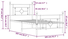 Estrutura de cama com cabeceira e pés 100x200 cm metal branco