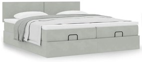 Estrutura cama otomana colchões 180x200cm veludo cinzento claro