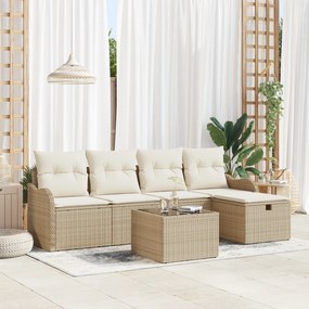 Conjunto de Sofá de Jardim vidaXL de 6 Peças com Almofadas Bege Rattan