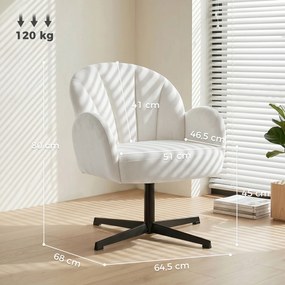 Poltrona de Sala Giratória Cadeira de Sala Estofada em Tecido Aveludado com Encosto em Forma de Concha Almofada com Molas Creme
