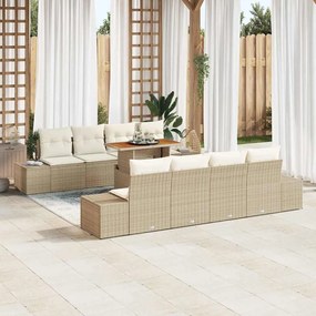 vidaXL Conjunto de Jantar de Jardim de 9 Peças com Almofadas Bege em Rattan Sintético e Acácia