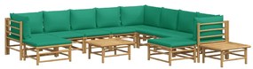 12 pcs conjunto lounge de jardim bambu c/ almofadões verdes