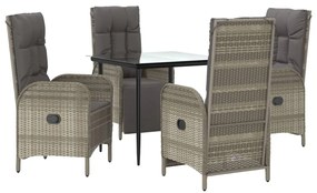 5 pcs conjunto jantar jardim c/ almofadões vime PE preto/cinza