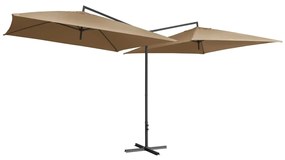 Guarda-sol duplo com mastro de aço 250x250 cm cinza-acastanhado