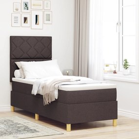 Cama Box Spring com Colchão Castanho Escuro 80x200 cm Tecido