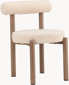 Cadeiras de jantar em bouclé com pernas com aspeto de madeira Tillo, conjunto de 2