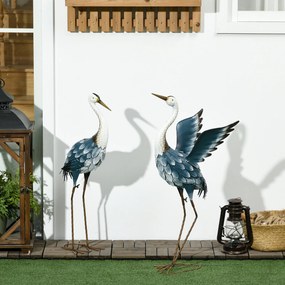 Conjunto de 2 estátuas de jardim para exterior, escultura de garça em aço para lago, pátio, terraço, relvado, 74/70 cm, multicoloridas