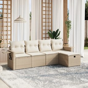 vidaXL 5 pcs conjunto de sofás p/ jardim com almofadões vime PE bege