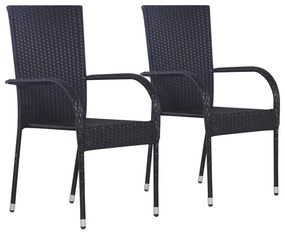 vidaXL Cadeiras de exterior empilháveis 2 pcs vime PE preto