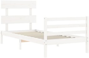 Estrutura cama de solteiro c/ cabeceira madeira maciça branco