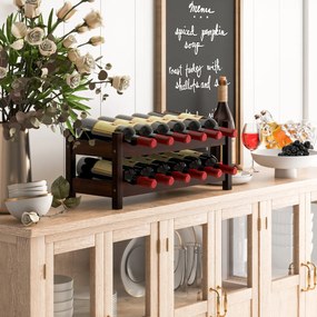 Garrafeira 24 x 60,5 x 25 cm com 2 níveis para 12 garrafas Suporte independente de bambu para cozinha, bar e bancada Castanho