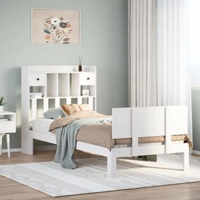 Cama com estante sem colchão 100x200 cm pinho maciço branco