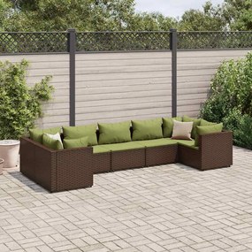 vidaXL 7 pcs conjunto lounge de jardim c/ almofadões vime PE castanho