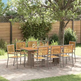vidaXL Conjunto de Jantar para Jardim 9 pcs Cinzeto 190 x 80 x 75 cm
