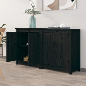 vidaXL Aparadores 2 pcs 70x35x80 cm madeira de pinho maciça preto