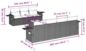 8 pcs conj. sofás jardim c/ almofadões vime PE cinzento-claro