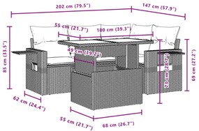 5 pcs conjunto de sofás p/ jardim com almofadões vime PE bege